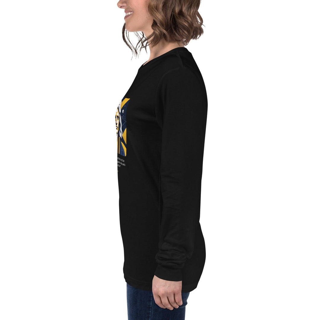 Unisex Long Sleeve T-Shirt: "Gravity explains the motions of the planets, but it cannot explain who sets the planets in motion." (Newton) - LeadershipQuotes.com