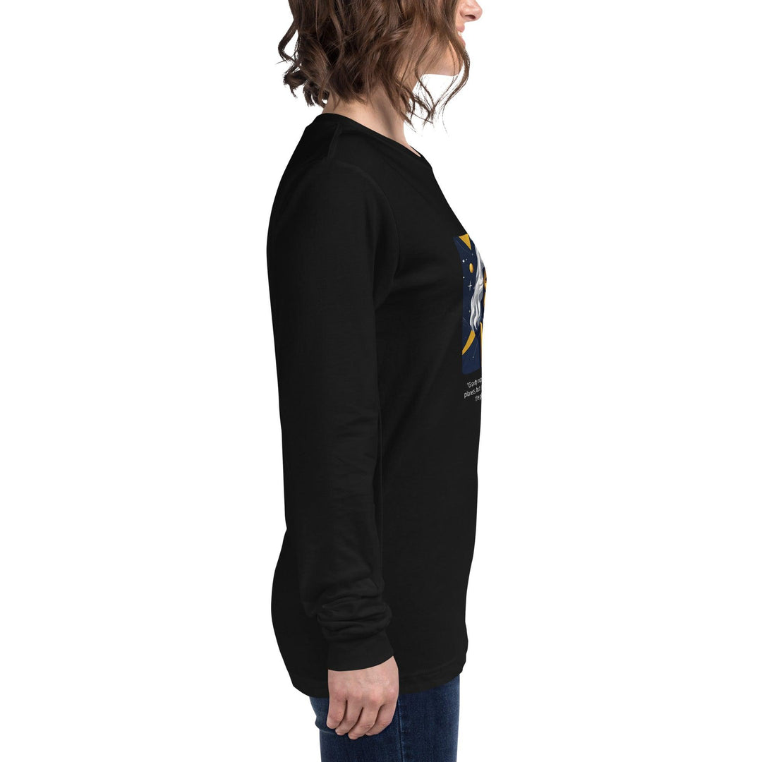 Unisex Long Sleeve T-Shirt: "Gravity explains the motions of the planets, but it cannot explain who sets the planets in motion." (Newton) - LeadershipQuotes.com