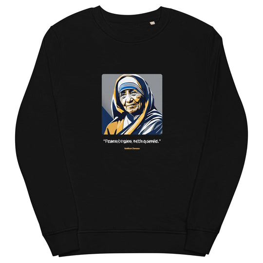 Unisex Organic Sweatshirt: "Peace begins with a smile." (Mother Teresa) - LeadershipQuotes.com